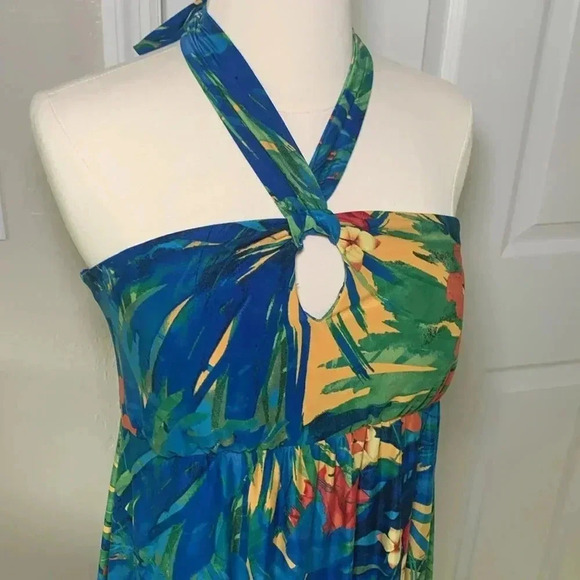 Soma halter key hole maxi dress blue floral print size small - Picture 2 of 7
